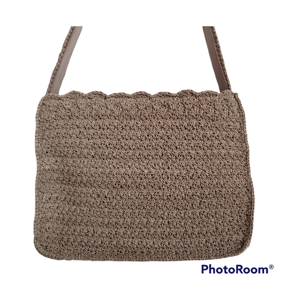 Vintage Boho Crazy Horse Liz Claiborne Tan Macrame Shoulder Purse. - Picture 6 of 11